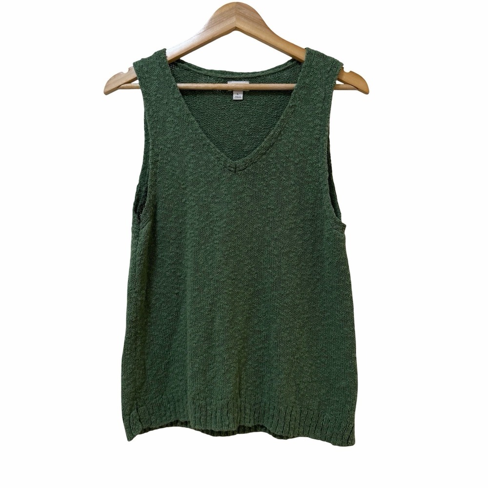 J Crew Womens V Neck Beach Sweater Vest Size L Green Summer Coastal Vacay